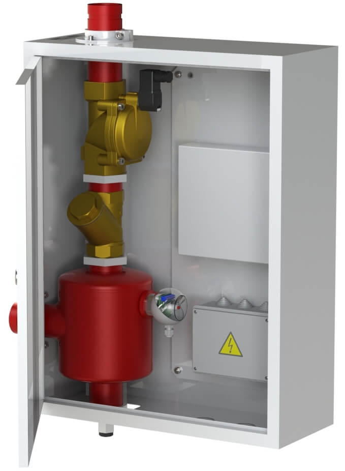 Эксгаустер с электроприводом (Ду50) предназначен для работы в составе установок пожаротушения, обеспечивает автоматический сброс воздуха из воздухозаполненных спринклерных систем