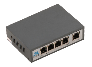 Коммутатор, неуправляемый, 4 PoE (802.3af/at) порта 100Мбит/с, 1 Uplink порт 100Мбит/с, 60Вт