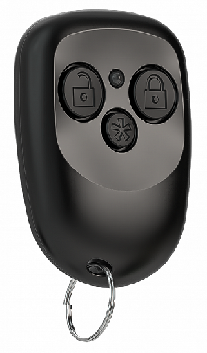 Брелок радиоканальный, 868 МГц, При работе с приборами серии «Мега» брелок формирует команды постановки под охрану, снятия с охраны и сигнал экстренной тревоги. Черный