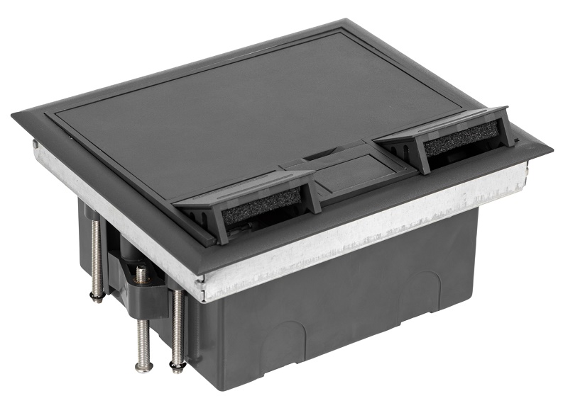 Лючок напольный, 8 модулей, горизонтальный, пластиковая крышка, серый