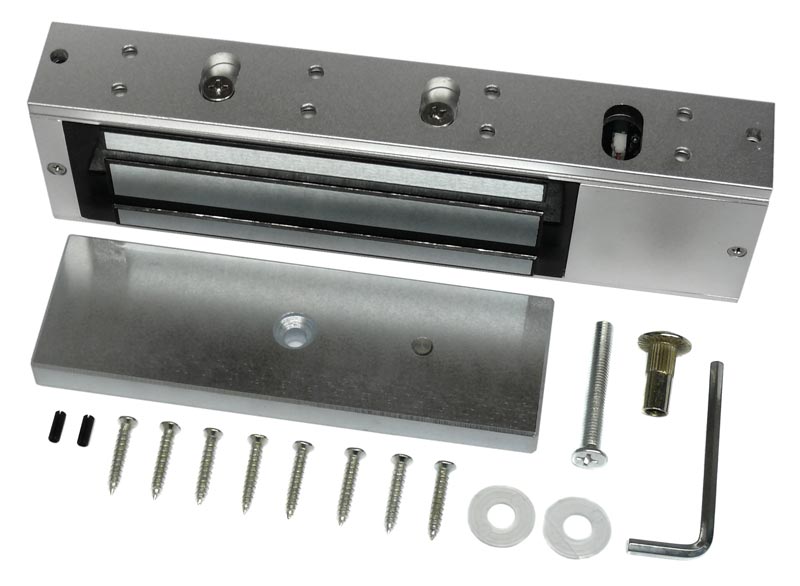 Электромагнитный замок, мониторинг, СИД, внутреннее исполнение, 12 VDC / 500мА или 24VDC / 250мА, усилие 500 кг, 266х73х40 мм