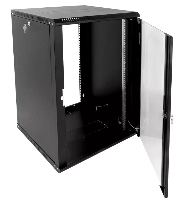 Шкаф телекоммуникационный настенный разборный ЭКОНОМ 15U (600 × 650) дверь стекло, цвет черный
