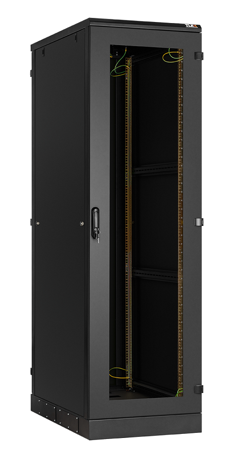 Напольный шкаф 19", 24U, стеклянная дверь, боковые цельнометаллические стенки и задняя дверь Ш600хВ1280хГ800мм, в разобранном виде, черный