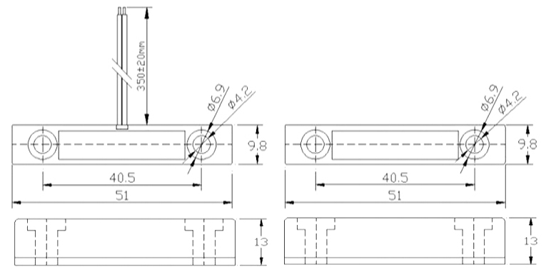 Магнитоконтактный датчик, НР, коричневый, 50Вт 220 В АС, балластное сопротивление 20 кОм, накладной для деревянных дверей, зазор 25 мм