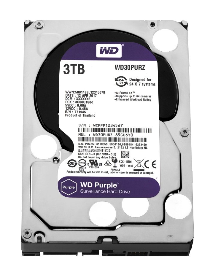 HDD 3Tb Жесткий диск WD30PURZ SATA-III 3Tb Purple (5400rpm) 64Mb 3.5"