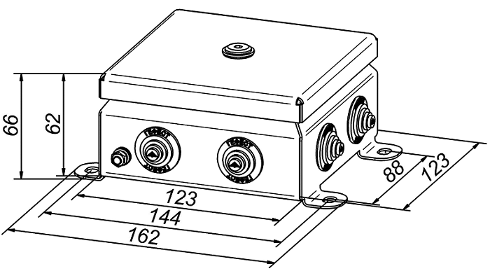 Коробка монтажная общепромышленные, оцинкованная сталь 1,2мм, IP55, 123х123х62 мм