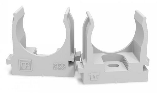 Крепеж-клипса для труб для прямого монтажа серая в п/э d25 мм (100шт/уп)