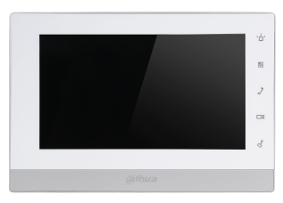 Монитор видеодомофона IP 7 дюймовый, белый 800x480 разрешение, ёмкостной сенсорный экран; тревожные входы / выходы 6/1; RS485. LAN; опциональная установка карты памяти Micro SD до 32Гб; Возможность просмотра IP видеокамер; DC 12В; 200.5×136.5×222 мм; Установка - на стену.