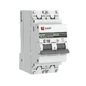 Автоматический выключатель 2P 10А (C) 4,5kA ВА 47-63 EKF PROxima