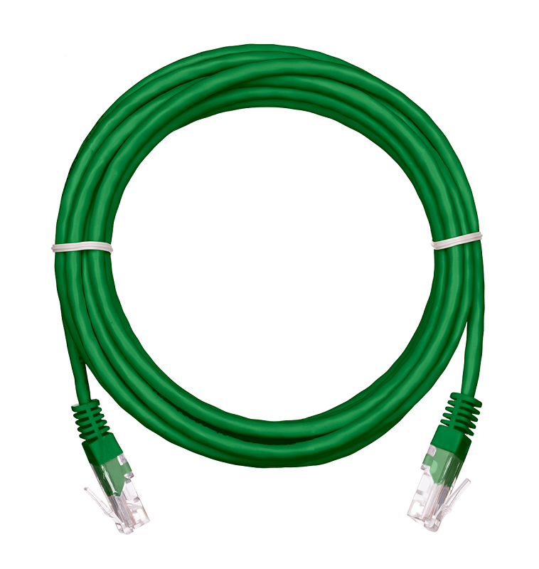Коммутационный шнур U/UTP 4 пары, Кат.5е (Класс D), 100МГц, 2хRJ45/8P8C, T568B, заливной, многожильный, BC (чистая медь), PVC нг(B), зеленый, 1м, уп-ка 10шт.
