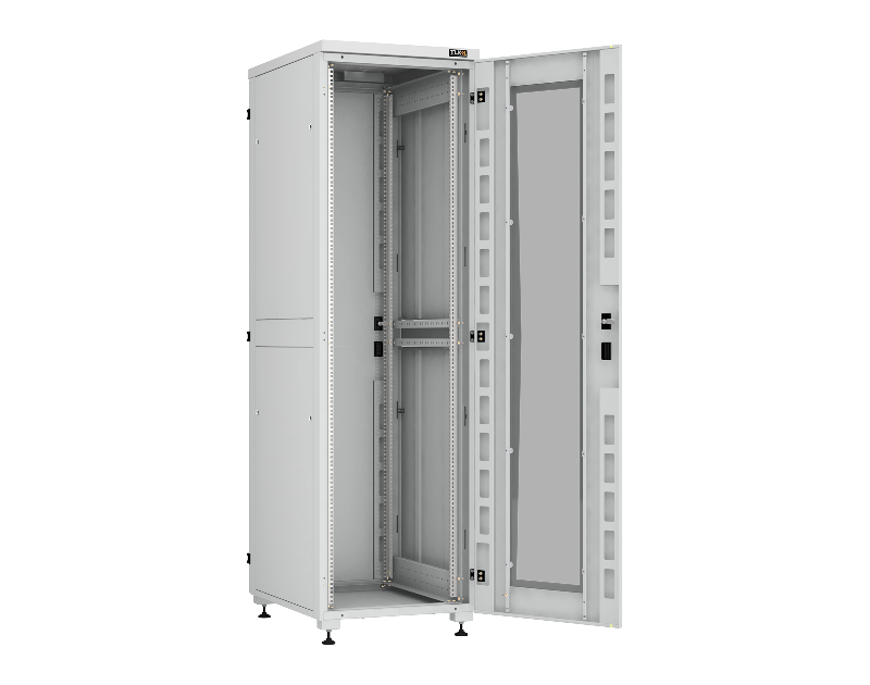 Напольный шкаф серии 19", 42U, стеклянная дверь, цельнометаллические двухуровневые стенки и задняя дверь, Ш600хВ2042хГ800мм, в разобранном виде, серый RAL7035