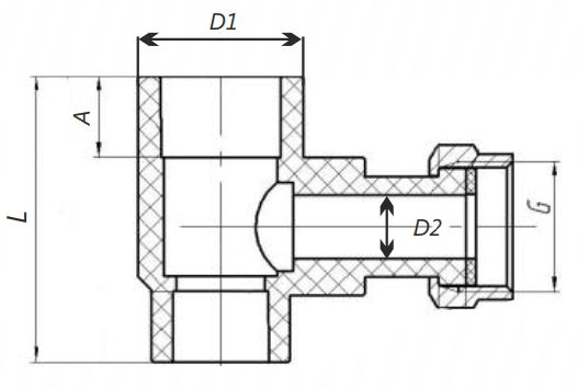 Тройник ПП с накидной гайкой D32-1"-25