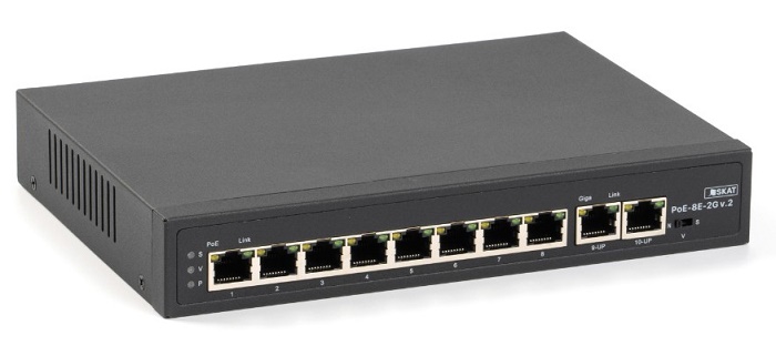 Коммутатор неуправляемый PoE Plus, мощность 120Вт, порты: 8-Ethernet, 2-Uplink