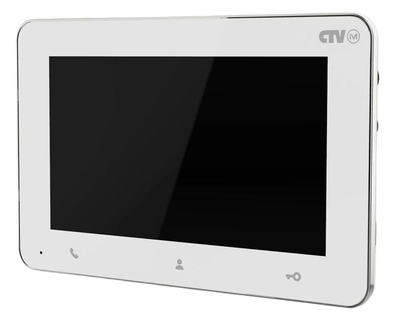 Монитор видеодомофона CVBS белый, 7", 1024х600, до 2 панелей, до 2 видеокамер, SD до 32Gb, стеклянная сенсорная панель управления "Easy Buttons", автоответчик, режим ожидания с индикацией времени, встроенный источник питания