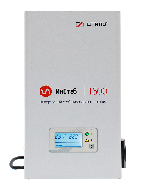 Стабилизатор переменного напряжения инверторный (с двойным преобразованием) однофазный, чистая синусоида; P-нагр.1.5 кВA/1.125 кВт, U-вх.90…310 В; U-вых.220…230 В (с шагом 1 В), I-вых.6.8 А; IP20, t-раб.+5…+40°C, 300х187х78 мм