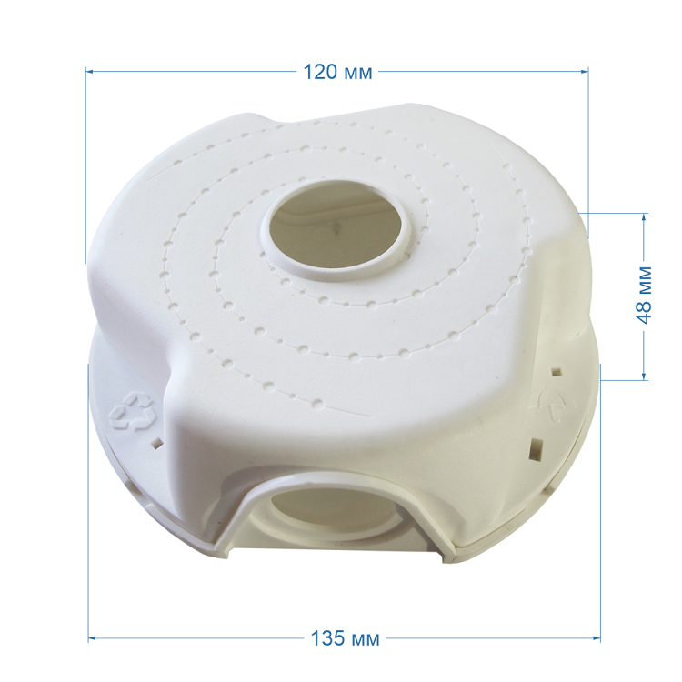 Универсальная монтажная коробка для видеокамер, 132х126х42, Максимальная нагрузка: 2,5 кг, Пластик, Цвет: Белая, IP55