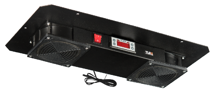 Вентиляторный блок TLK для настенных шкафов серии TWM, TWC-R, для напольных шкафов серии TFR-R глубиной 600 мм, 2 вентилятора с фильтрующими элементами (нижние решётки пластиковые с фильтром), терморегулятором и датчиком, без шнура питания, черный