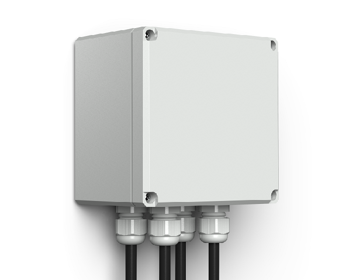 Коробка распределительная из ABS пластика для коммутации цепей питания и линий связи. Четыре гермоввода под кабель 6-10мм. -40°÷ +70°С. IP66/67. 122х120х86мм