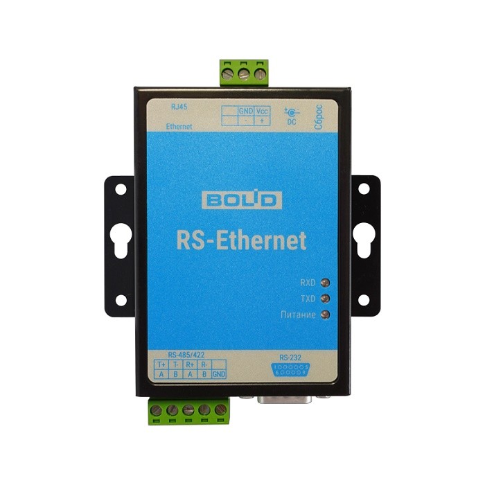 Преобразователь интерфейсов RS-485/RS-232/RS-422 в Ethernet&nbsp;&nbsp;стандартов 10/100Base-T(X). Питание от 12 до 36 В, до 1 Вт. От минус 20 до +60°С