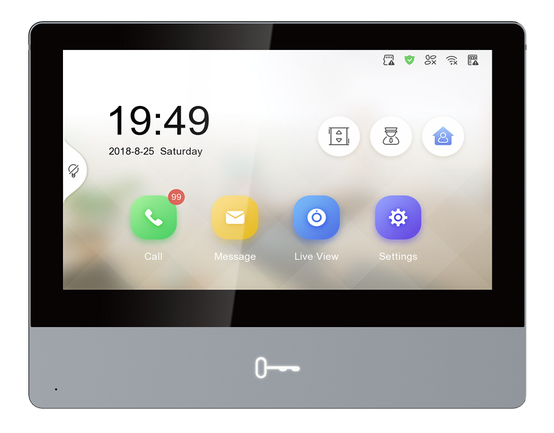 IP видеодомофон с WI-FI, 7" цветной IPS экран с разрешением 1024*600; сенсорные кнопки; встроенные микрофон и динамик; слот для TF карты до 128Гб; тревожные входы/выходы 8/2; 1 RS-485; 1 RJ-45 10M/100M Ethernet;  Wi-Fi 802.11 b/g/n, TCP/IP, SIP, RTSP; DC12В/PoE; 10Вт; -10 °C...+55°C; размер 180 × 140 × 22.4 мм; Вес: 355г;