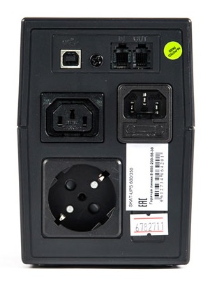 Источник бесперебойного питания 220В, 600 ВА, (350 Вт), встроенный АКБ 7Ач, время резерва 3 мин., холодный старт, модифицированный синус, световая и звуковая индикация режимов работы, связь и управление ПК по USB. Встроенный стабилизатор (диапазон сети 170-270В)