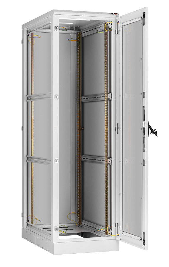 Напольный шкаф 19", 24U, стеклянная дверь, боковые цельнометаллические стенки и задняя дверь Ш600хВ1280хГ800мм, в разобранном виде, серый
