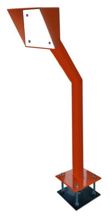 Наклонная стойка (150 град.) для установки считывателя, высота 1270 мм, труба 30х60 мм, защитный кожух 150х150мм с диэлектрической пластиной, основание 180х180 мм, электрический клеммник, закладная пластина для бетонирования + комплект оцинкованного крепежа