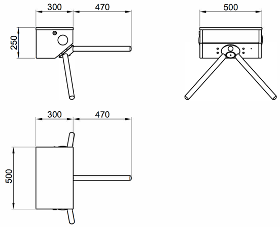 Турникет-трипод электромеханический настенный STILE 400. Корпус и преграды из нержавеющей стали AISI 304