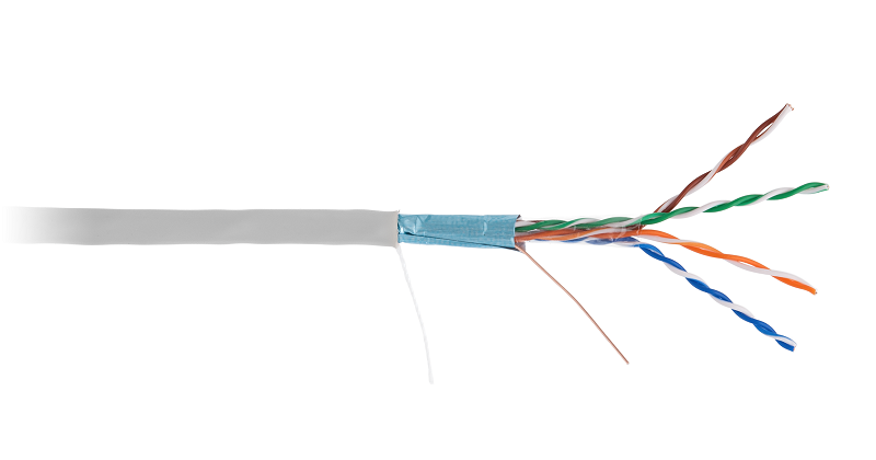 Кабель F/UTP 4 пары, Кат.5e (Класс D), 100МГц, одножильный, BC (чистая медь), внутренний, PVC нг(B), серый, 100м