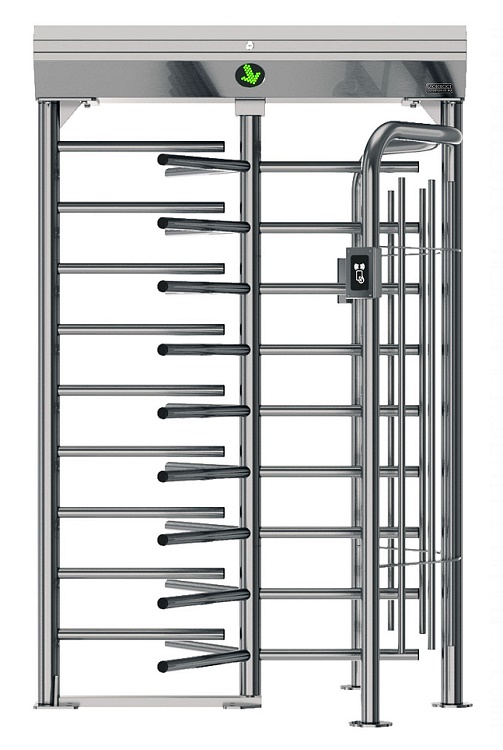 ПОЛНОРОСТОВОЙ роторный Турникет, Габариты: 1400х1395х2220. эл/мех&nbsp;&nbsp;Исполнение: нержавеющая сталь, Комплектация: комплект считывателей (EM-Marine), планки 500мм, пульт управления с кабелем, ИК-пульт, всепогодное исполнение, "сухие контакты на плате управления".