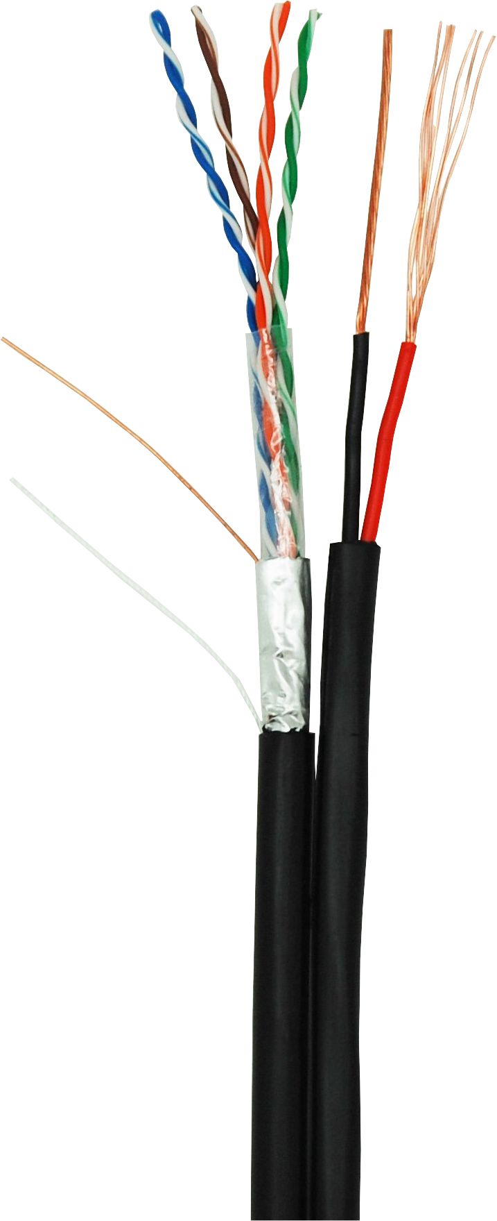 Кабель F/UTP 4 пары, Кат.5e, 100МГц, одножильный, BC, с силовым кабелем 2х0,75 мм2, внешний, PE до -40C, черный, 305м