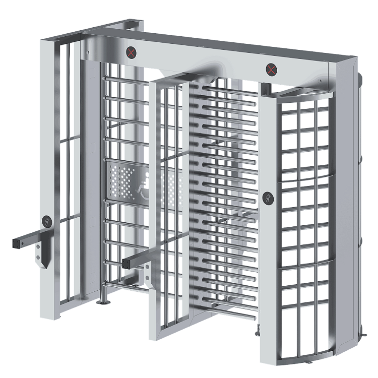 Полноростовой турникет серии СПЕКТР Z, Габариты: 2600*2044*2334мм (одна створка поворотная, вторая распашная), Материал: 304 Нержавеющая сталь, толщина 1.2/1.5мм, Время разблокировки: 0.2c, Пропускная способность: 35 чел/м, Ширина прохода: 1000+600мм (Инвалидная коляска + пешеход)