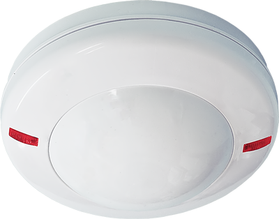 ИК Извещатель Оптико-электронный потолочный, высота установки 2,5…5м,&nbsp;&nbsp;360°, диаметр зоны обнар.10м (при высоте 5м), термоком., тампер, Uпит.9…15В, IP41, tраб.-40…+50°С, 105х45 мм