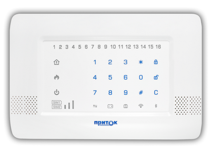 Контроллер охранно-пожарный, 16 шлейфов, Основной канал Ethernet, Пластиковый корпус, клавиатура сенсорная, Модуль GSM - 2G.