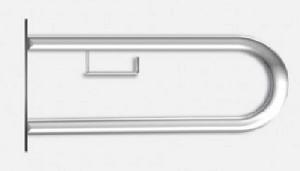 Поручень предназначен для опоры при вставании людей с ограниченными возможностями. Фиксированный, имеет U-образную форму с бумагодержателем. Изготовлен из нержавеющей стали марки AISI304, диаметр трубы 32 мм, толщина стали 1,5 мм, габариты 900х220 мм. Площадка поручня крепится к стене 6 точками.