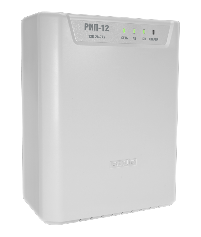 Резервированный источник питания с микропроцессорным управлением, 12 В, 2 А, емкость АБ 7 Ач. Пластмассовый корпус.