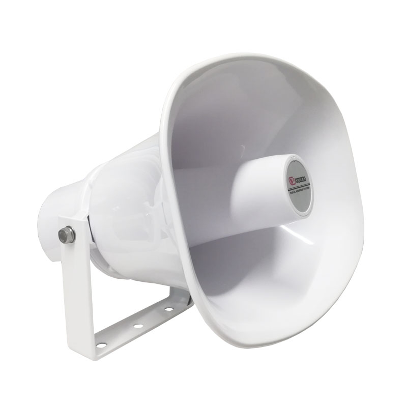 Рупорный громкоговоритель, 30 Вт. Частотный диапазон 300-8 000 Гц. Материал корпуса -&nbsp;&nbsp;пластик, цвет - белый. Масса 2 кг. 310х250х310 мм.