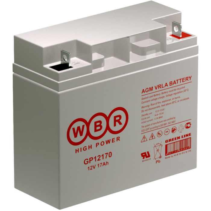 Аккумулятор 17,0 А/ч, 12В, 181х76х167 мм, 5,6 кг (срок службы до 8 лет)