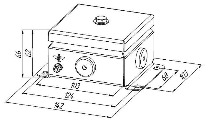 Коробка монтажная общепромышленные, оцинкованная сталь 1,2мм, IP66, 103х103х62 мм, 4 вводов, диаметр присоединяемого кабеля: М20 (8-13), (Р) - резиновый ввод
