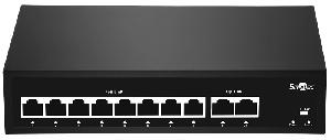 Неуправляемый коммутатор, 8 RJ-45 POE портов (10/100 Мбит/с), 2 RJ-45 Uplink порта (1000 Мбит/с), бюджет на порт до 30 Вт, общий бюджет до 95 Вт.