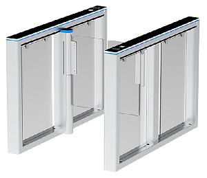 Скоростной турникет распашной (левый и правый модуль) Comet-S1000, нар на отказ 6 млн., инфр. дат. 8 пары., скор. отк. двери 0.8 сек., ширина прохода 900 мм. Цвет - серебро.