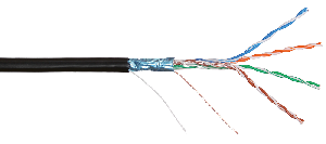Кабель F/UTP 4 пары, Кат.5e (Класс D), тест по ISO/IEC, 100МГц, одножильный, BC (чистая медь), 24AWG (0,49мм), внешний, PE до -60С, черный, 305м