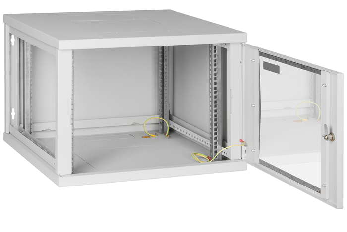 Настенный разборный шкаф TLK 19", 9U, стеклянная дверь, Ш600хВ436хГ350мм, 1 пара монтажных направляющих, серый
