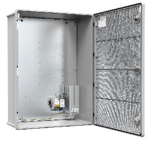 Термошкаф из армированного стекловолокном полиэстера с обогревом. Класс ударопрочности IK10. -60° ÷ + 80°C. IP66. Потребляемая мощность 350 Вт. Напряжение питания 230V ± 10% AC, 6A. 602х802х268мм.