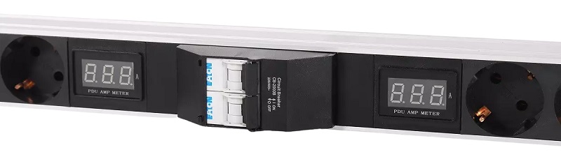 Вертикальный блок розеток Rem-32 без шнура&nbsp;&nbsp;с авт., и амп., 16 Sсhuko, 8 IEC 60320 C19, 32 А, алюм., 33-38U, колодка
