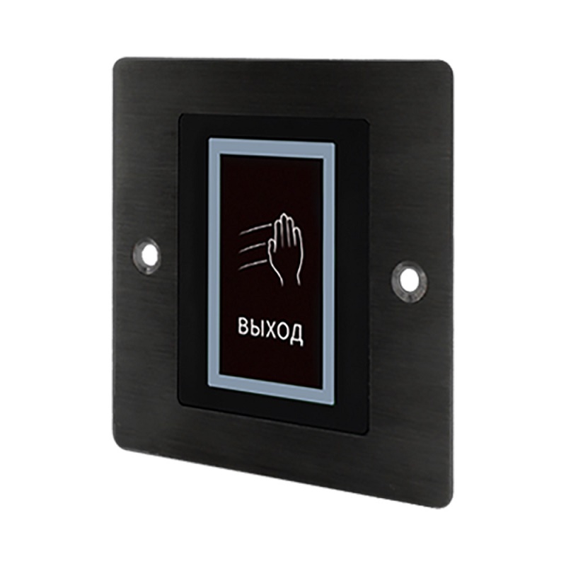Кнопка на выход бесконтактная, врезная, группа  контактов НЗ/НР, корпус - крашеная нержавеющая сталь, таймер задержки, подсветка, дистанция 3-25 см. IP66, -20 ÷ +65° C, 86х86х25 мм., черная.