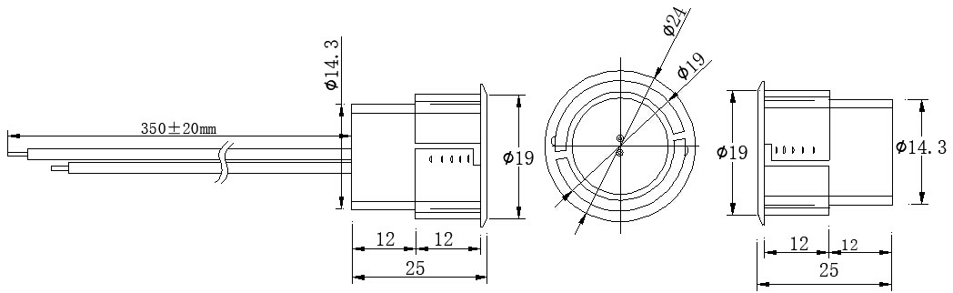 Магнитоконтактный датчик, НЗ/НР, коричневый, врезной для металлических дверей, зазор 35 мм