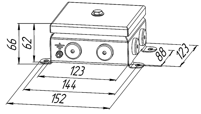 Коробка монтажная общепромышленные, оцинкованная сталь 1,2мм, IP66, 123х123х60 мм, 8 вводов, диаметр присоединяемого кабеля: М20 (8-13), (Р) - резиновый ввод