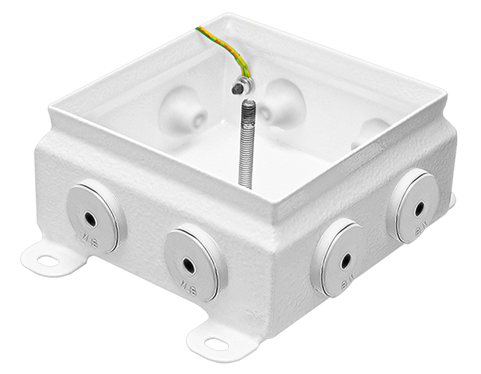 Коробка монтажная общепромышленные, оцинкованная сталь 1,2мм, IP66, 123х123х60 мм, 8 вводов, диаметр присоединяемого кабеля: М20 (8-13), (Р) - резиновый ввод