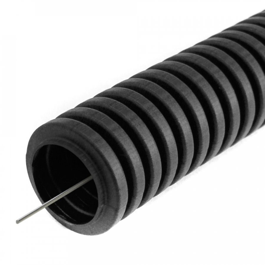 Труба гофрированная ПВХ легкая 350 Н черная с/з d20 мм (50 м/уп)